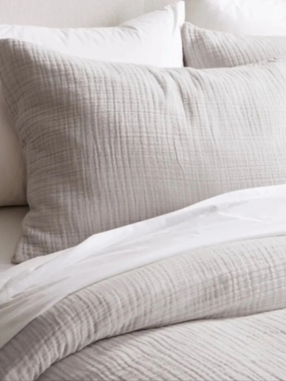 Quince Organic Cotton Gauze Sham Set, Standard, Light Grey